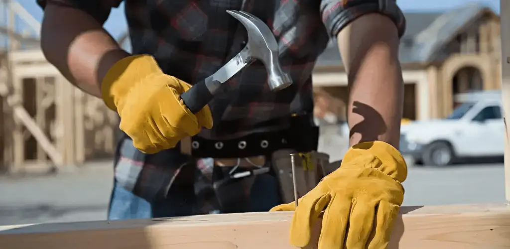 Handyman fixing wood trim with a hammer for home repairs in St Paul, MN