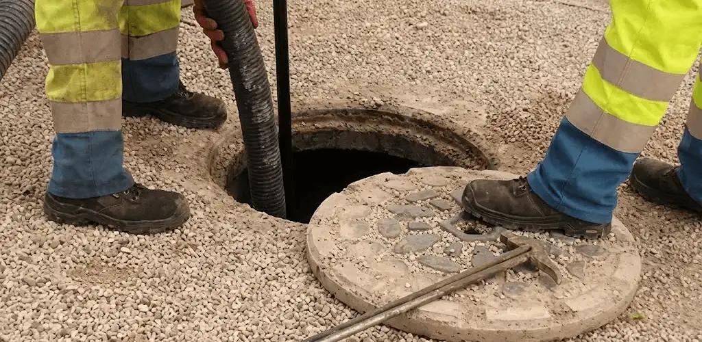 Drain cleaning crew clearing a sewer access point with professional equipment in St Paul, MN